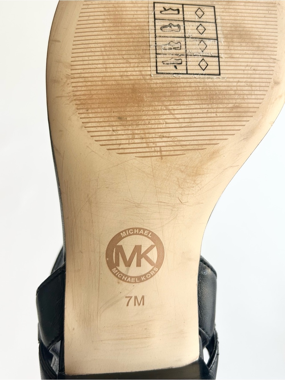 Michael Kors Black Leather Ankle Strap Silver Metal Logo Sandals size 7 - Picture 9 of 16